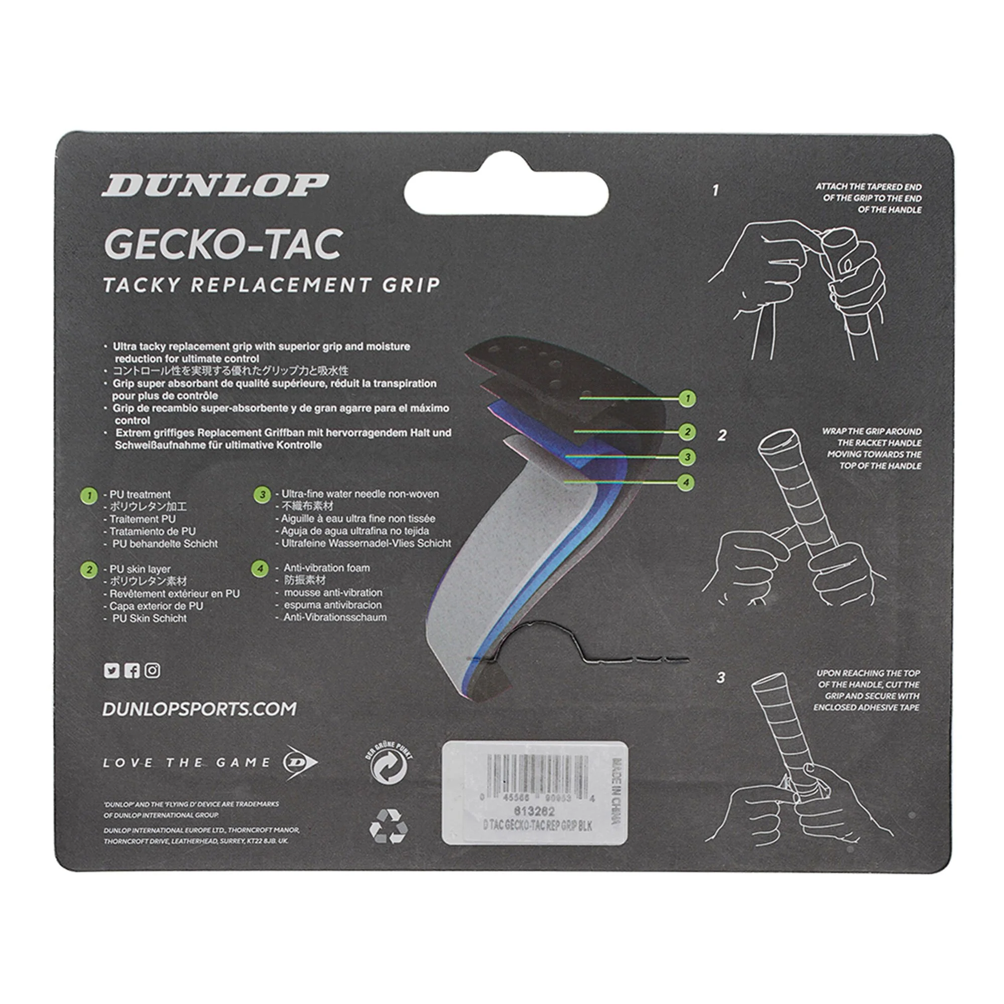 Dunlop Gecko-Tac Replacement Grip Confezione Da 1 - Nero 2 Dunlop Gecko-Tac Replacement Grip Confezione Da 1 - Nero - immagine 2