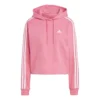 ADIDAS Essentials 3-Stripes French Terry Crop Felpa Con Cappuccio Donna - Rosa, Bianco