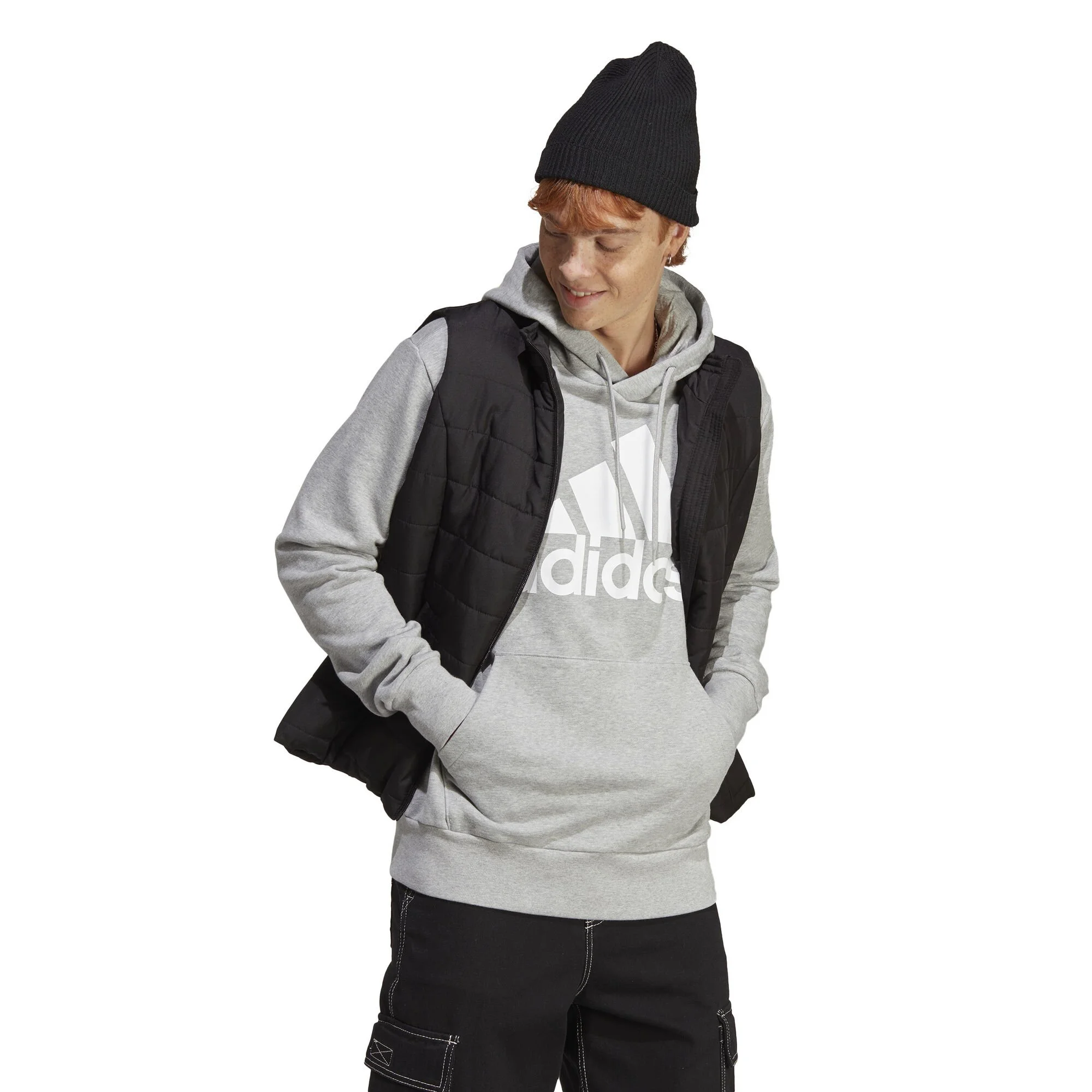 ADIDAS Essentials French Terry Big Logo Felpa Con Cappuccio Uomini - Grigio Chiaro, Bianco 4 ADIDAS Essentials French Terry Big Logo Felpa Con Cappuccio Uomini - Grigio Chiaro, Bianco - immagine 4